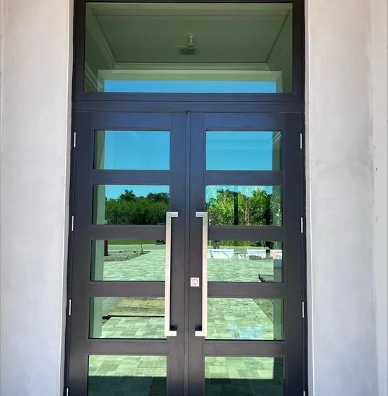 FD450 Double Entry Doors – Black Five-Lite with Transom