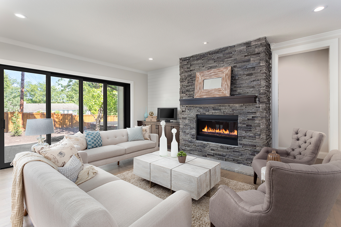 Energy-efficient doors in a coastal living room