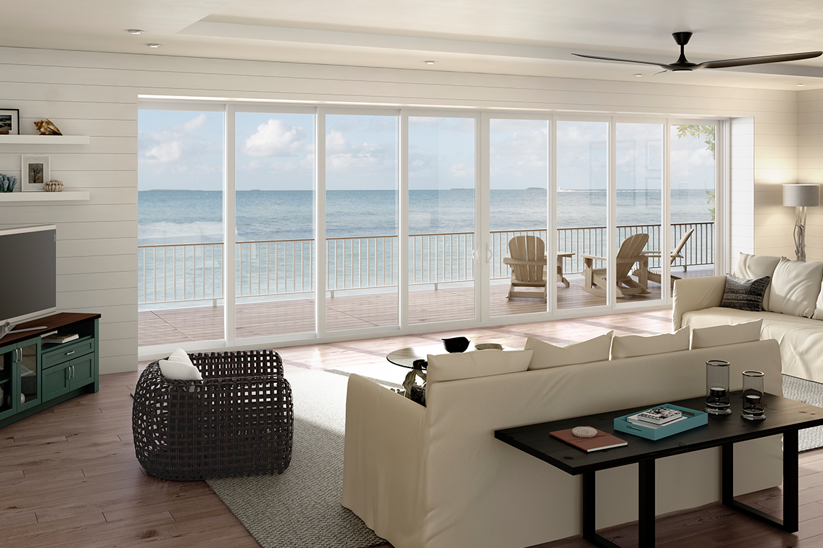 Upscale coastal home with energy-efficient, hurricane impact windows and doors